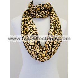LC103 Infinity Viscose Scarf with Golden Leopard Print